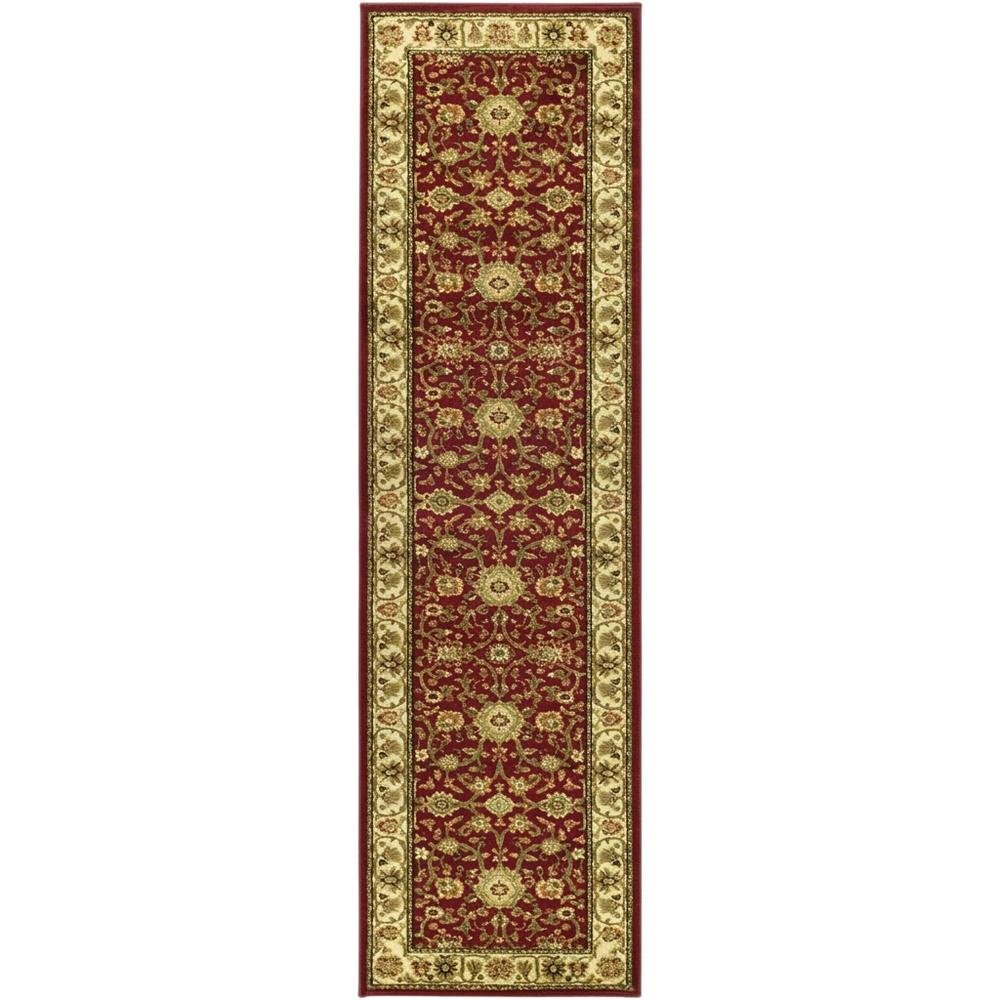 Red and ivory area rug with power loomed polypropylene pile, runner size