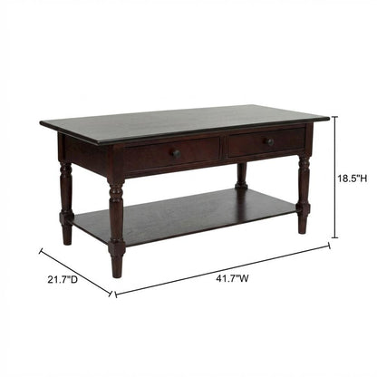 Cherry Wood Coffee Table with 2 Drawers and Shelf Storage