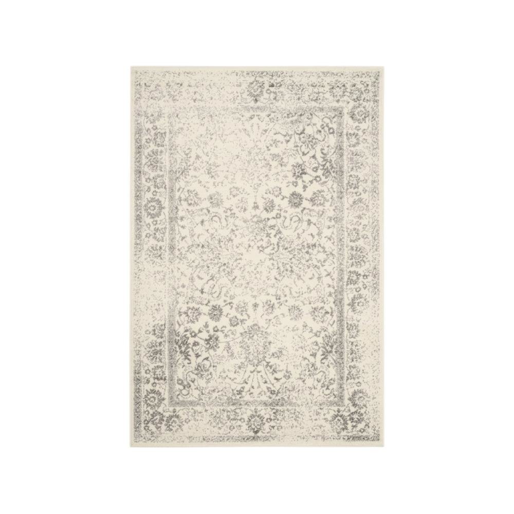Ivory and Silver Area Rug with Power Loomed Design and Plush Polypropylene Pile