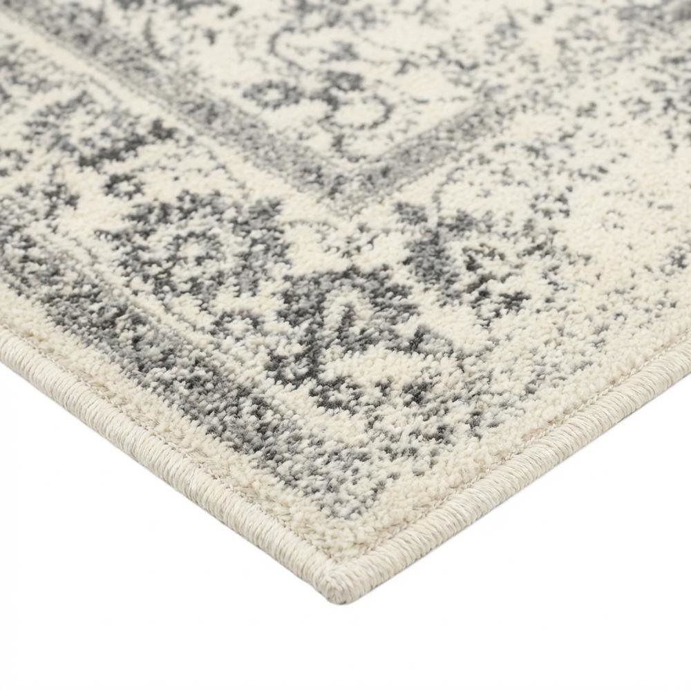 Ivory and Silver Area Rug with Power Loomed Design and Plush Polypropylene Pile