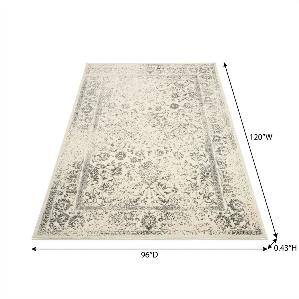 Ivory and Silver Area Rug with Power Loomed Design and Plush Polypropylene Pile