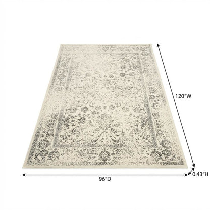 Ivory and Silver Area Rug with Power Loomed Design and Plush Polypropylene Pile