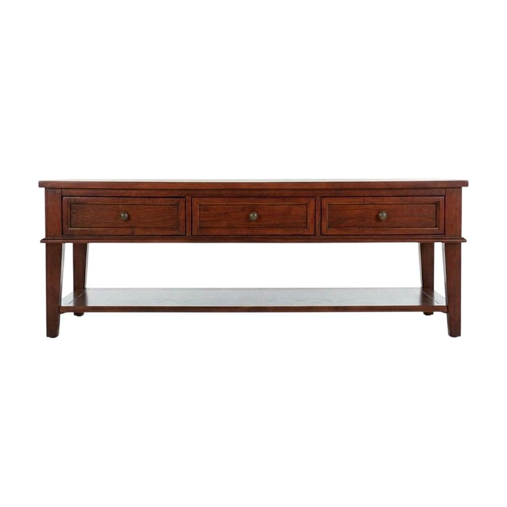 Sepia Brown Coffee Table with Storage Drawers and Shelf, Wood Frame