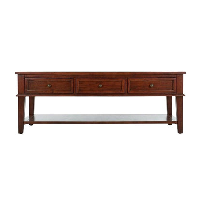 Sepia Brown Coffee Table with Storage Drawers and Shelf, Wood Frame