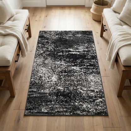 Gray and Black Area Rug with Power Loomed Polypropylene Pile for Accent Spaces