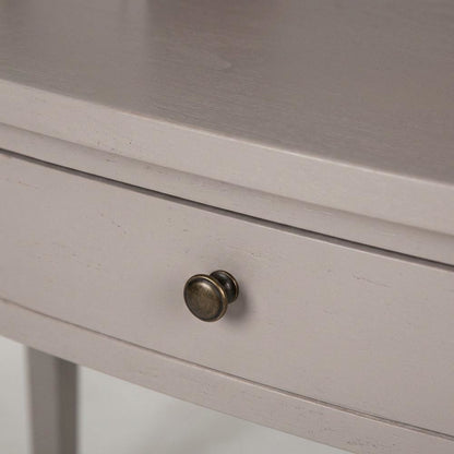 Quartz Grey Wood 5-Drawer Writing Desk With Storage Shelves And Brass Accents