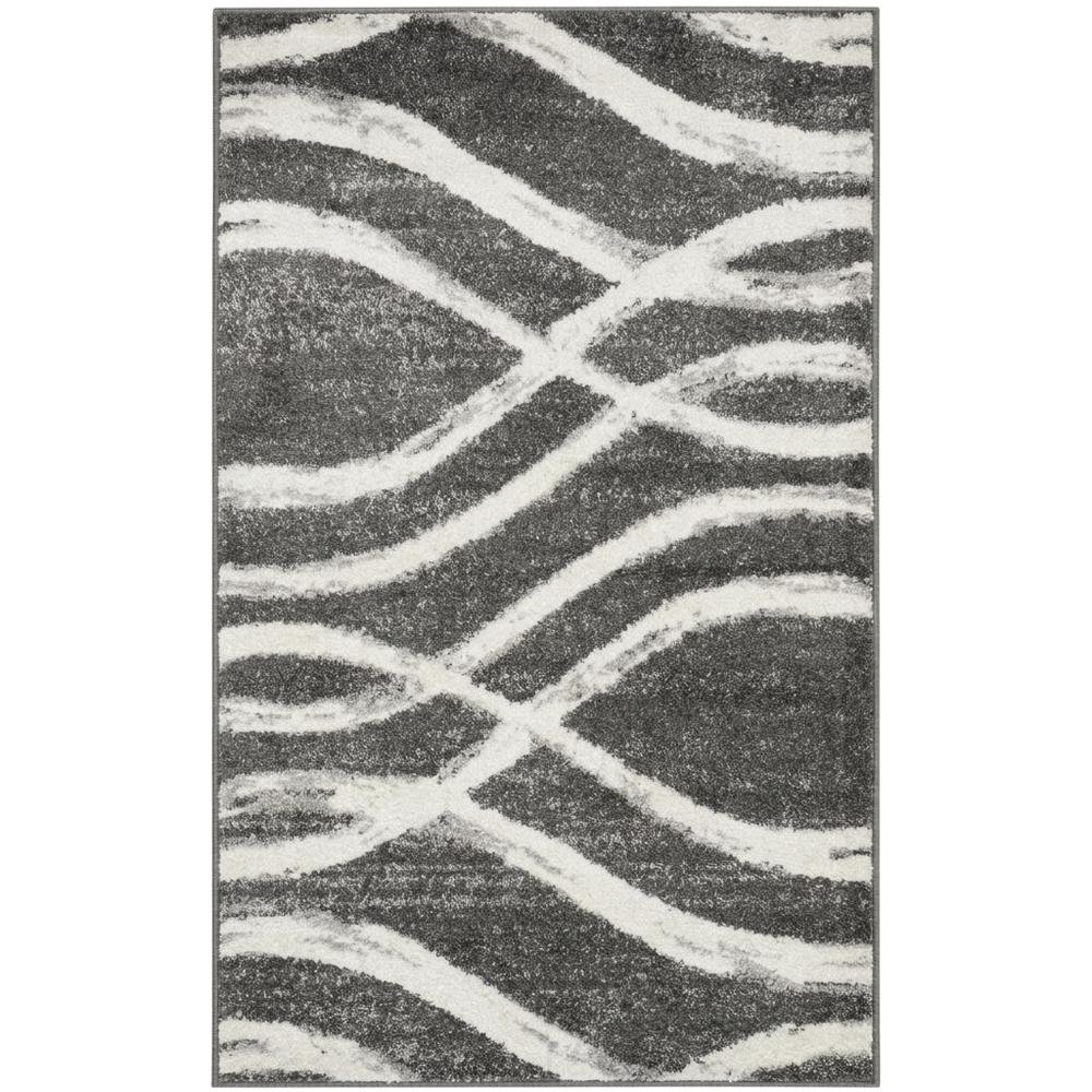 Charcoal and Ivory Area Rug, Power Loomed Polypropylene Pile, Small Rectangle