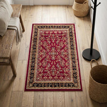 Red and Black Area Rug with Power Loomed Construction and Jute Backing