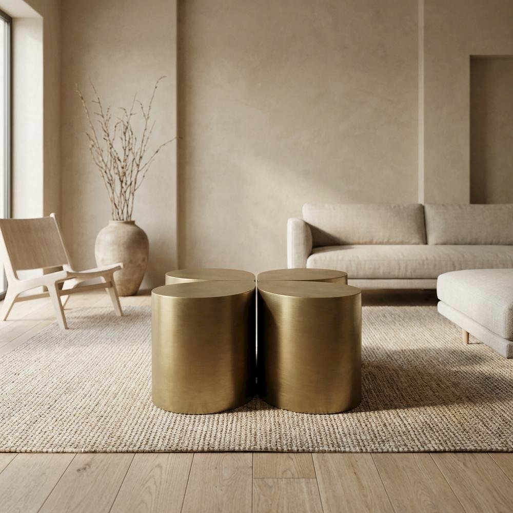 Retro Mid-Century Coffee Table, Metal Frame, Brass Accents