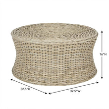 Round Rattan Coffee Table Ottoman with Mango Wood Frame