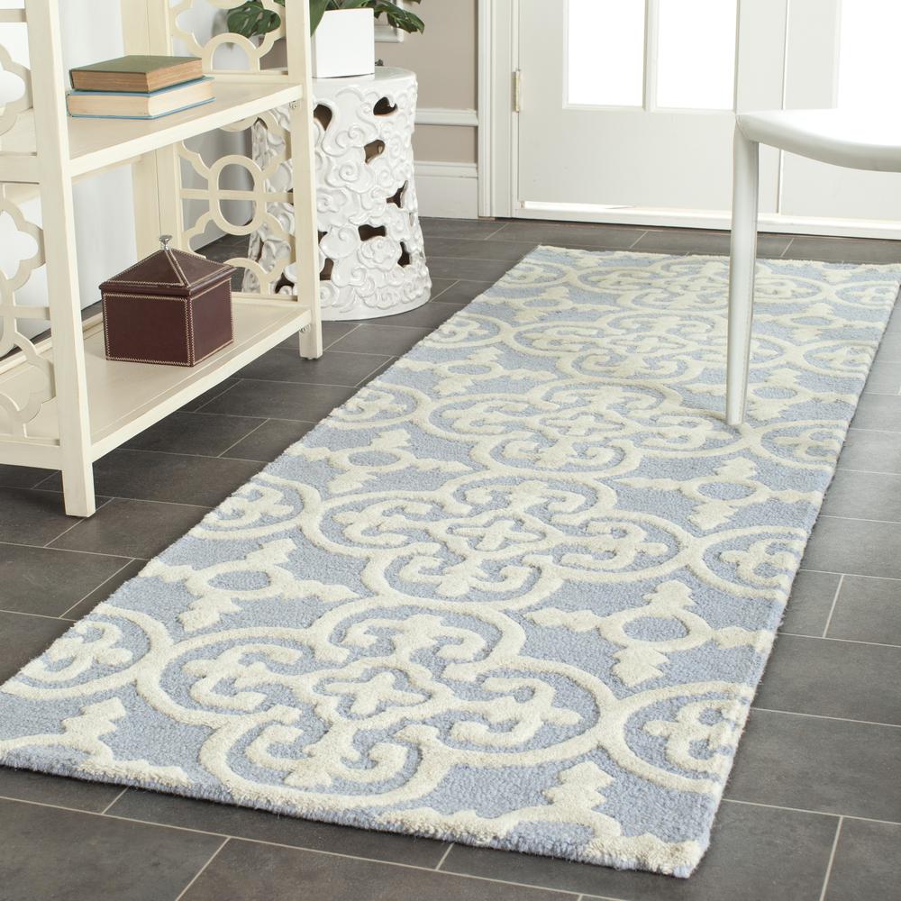 CAMBRIDGE, LIGHT BLUE / IVORY, 2'-6" X 12', Area Rug, CAM133A-212
