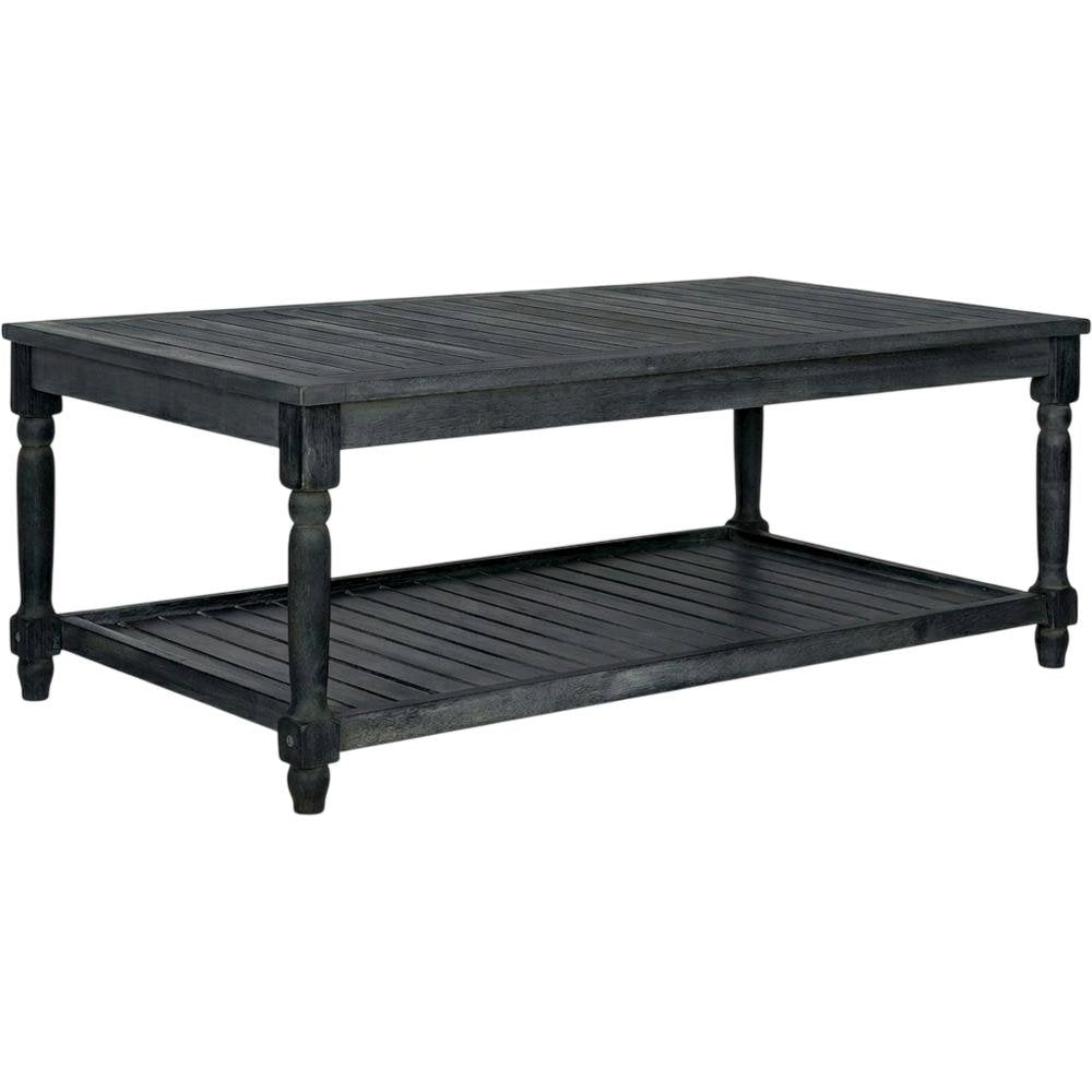 Dark Slate Grey Outdoor Coffee Table with Stain Finish and Steel Accents