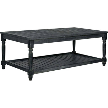 Dark Slate Grey Outdoor Coffee Table with Stain Finish and Steel Accents