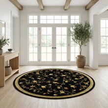 Black Round Area Rug with Polypropylene Pile and Jute Backing, Power Loomed