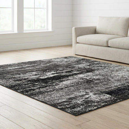 Silver / Black Area Rug with Power Loomed Polypropylene Pile, Square Shape