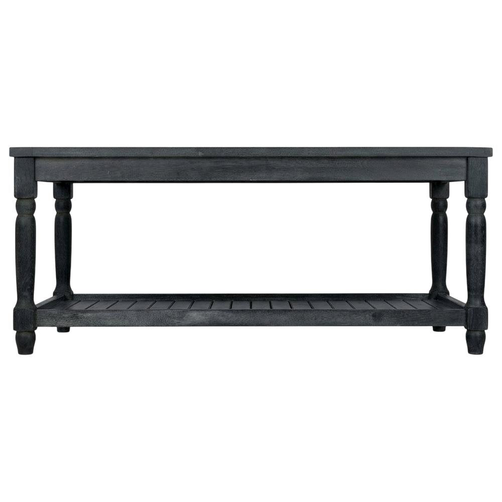 Dark Slate Grey Outdoor Coffee Table with Stain Finish and Steel Accents