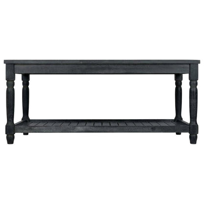 Dark Slate Grey Outdoor Coffee Table with Stain Finish and Steel Accents