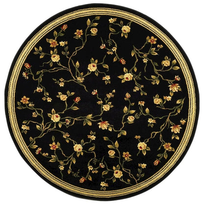 Black Round Area Rug with Polypropylene Pile and Jute Backing, Power Loomed