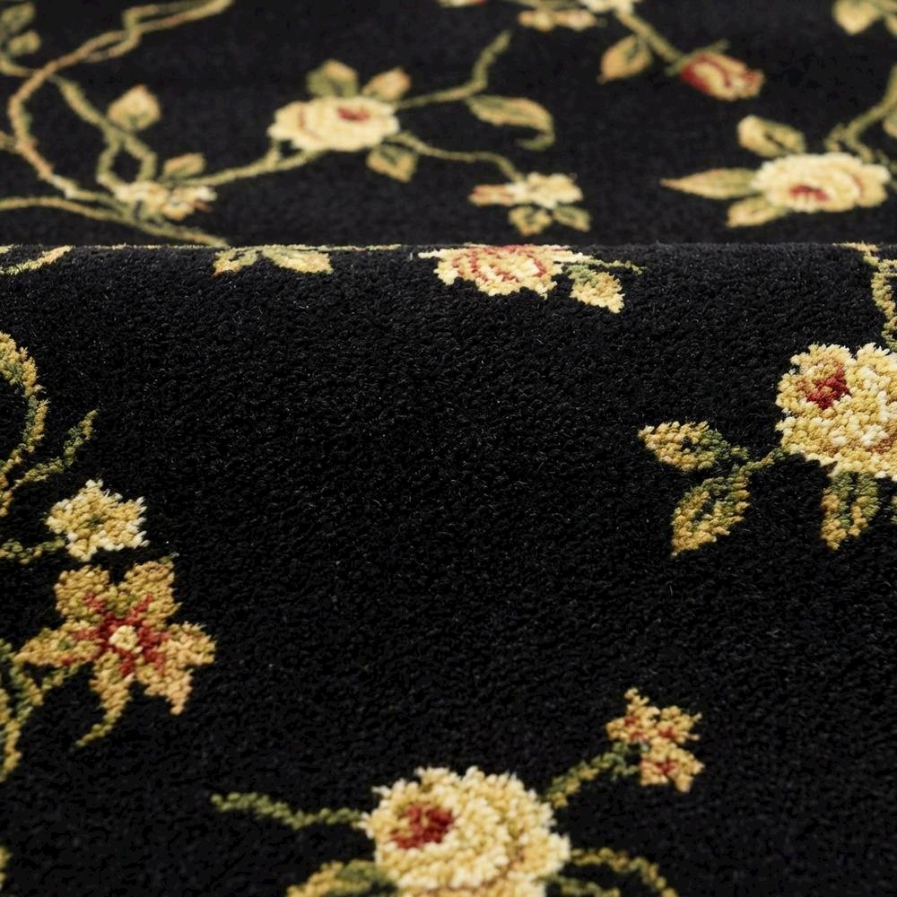 Black Round Area Rug with Polypropylene Pile and Jute Backing, Power Loomed