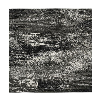 Silver / Black Area Rug with Power Loomed Polypropylene Pile, Square Shape