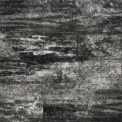 Silver / Black Area Rug with Power Loomed Polypropylene Pile, Square Shape