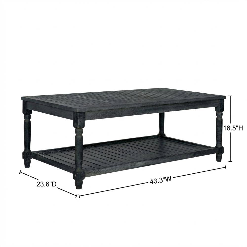 Dark Slate Grey Outdoor Coffee Table with Stain Finish and Steel Accents