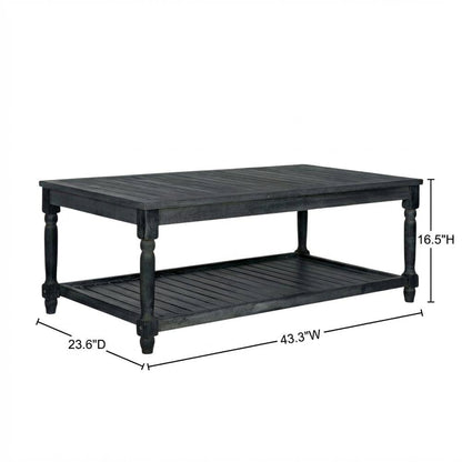 Dark Slate Grey Outdoor Coffee Table with Stain Finish and Steel Accents