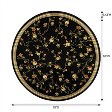 Black Round Area Rug with Polypropylene Pile and Jute Backing, Power Loomed