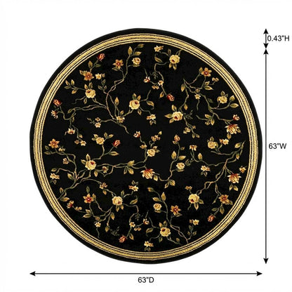 Black Round Area Rug with Polypropylene Pile and Jute Backing, Power Loomed