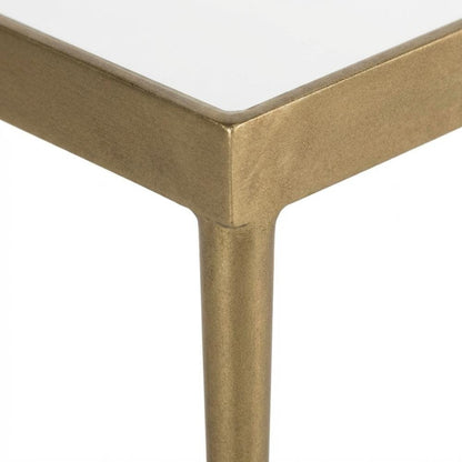 Modern Glass Top Office Desk With Metal Frame And Antique Gold Finish
