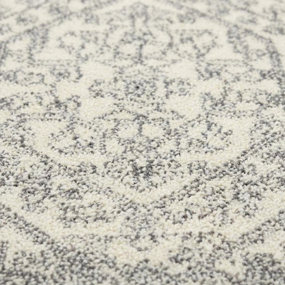 Ivory and Silver Area Rug with Power Loomed Polypropylene Pile for Accent Spaces