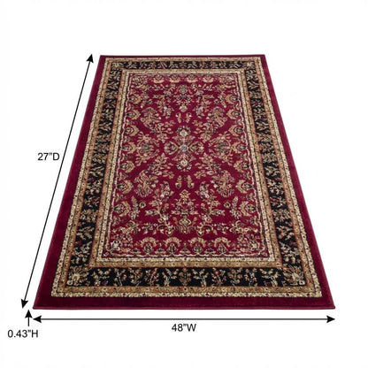 Red and Black Area Rug with Power Loomed Construction and Jute Backing