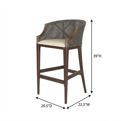 White Artisan Bar Stool with Foam Cushion and Wood Frame for Lounge