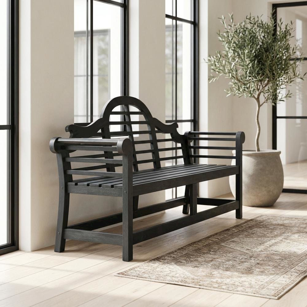 Dark Slate Grey Acacia Bench with Galvanized Steel Frame for Outdoor Use