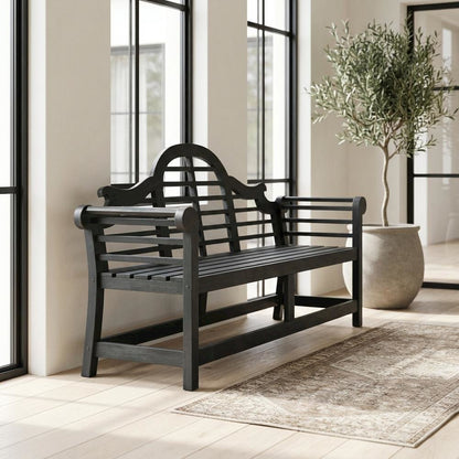 Dark Slate Grey Acacia Bench with Galvanized Steel Frame for Outdoor Use