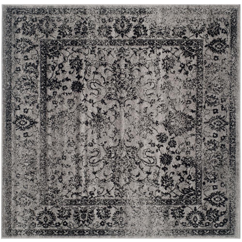 Adirondack, GREY / BLACK, 8' X 8' Square, Area Rug