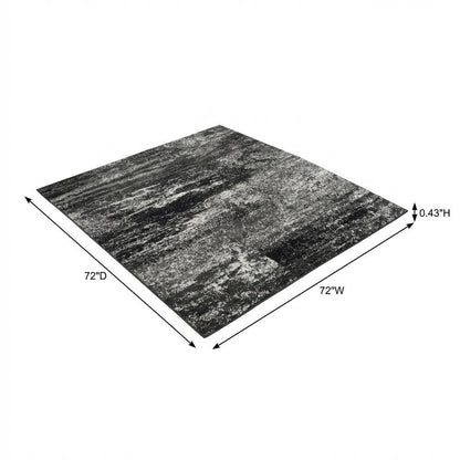 Silver / Black Area Rug with Power Loomed Polypropylene Pile, Square Shape