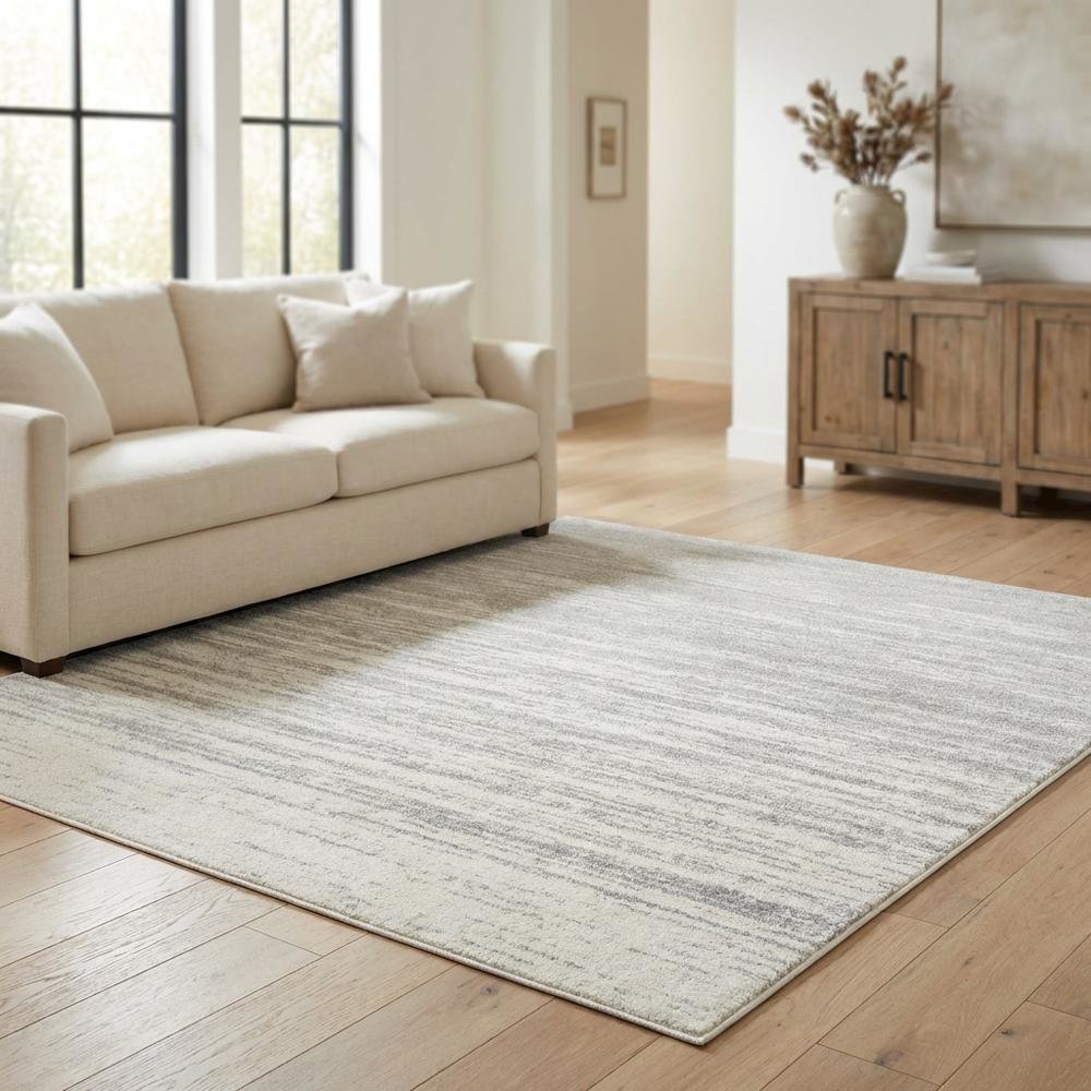Ivory and Silver Square Area Rug with Power Loomed Polypropylene Pile