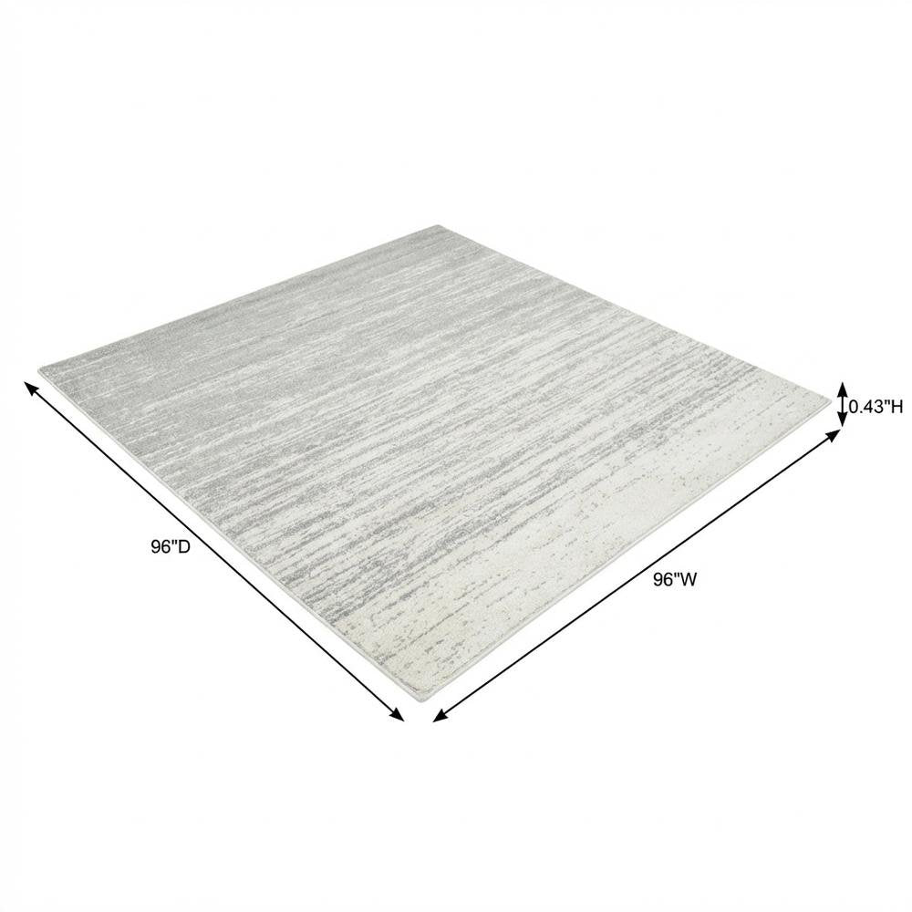 Ivory and Silver Square Area Rug with Power Loomed Polypropylene Pile