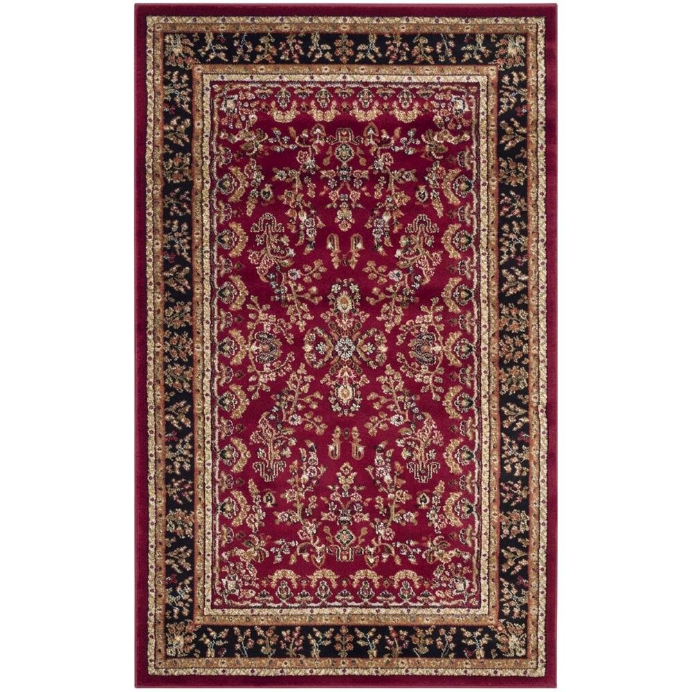 Red and Black Area Rug with Power Loomed Construction and Jute Backing