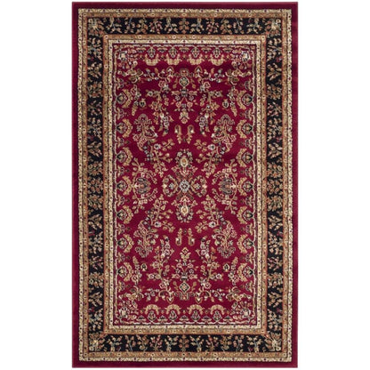 Red and Black Area Rug with Power Loomed Construction and Jute Backing
