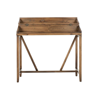 Oak-Colored Writing Desk With Pull-Out Tray And Spacious Storage