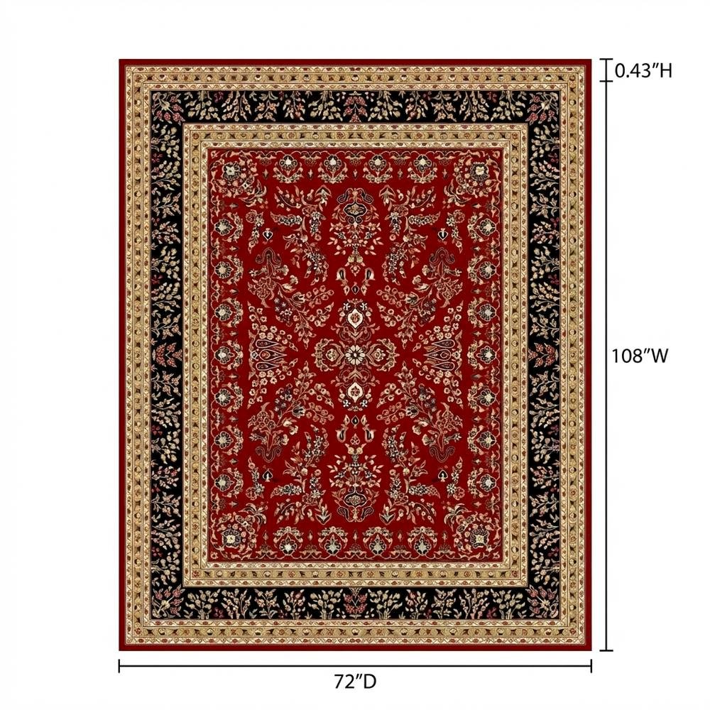 Red and Black Area Rug with Power Loomed Construction and Jute Backing