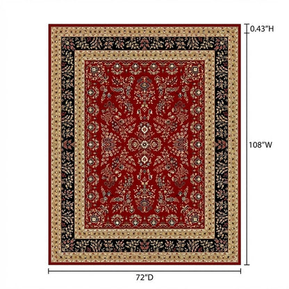 Red and Black Area Rug with Power Loomed Construction and Jute Backing
