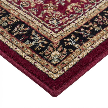 Red and Black Area Rug with Power Loomed Construction and Jute Backing