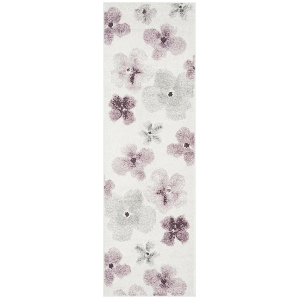 Ivory and Purple Area Rug with Power Loomed Polypropylene Pile Runner Style