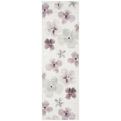 Ivory and Purple Area Rug with Power Loomed Polypropylene Pile Runner Style