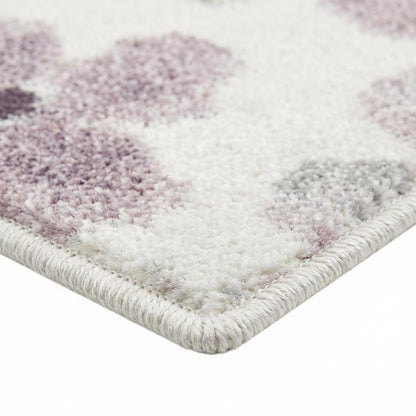 Ivory and Purple Area Rug with Power Loomed Polypropylene Pile Runner Style
