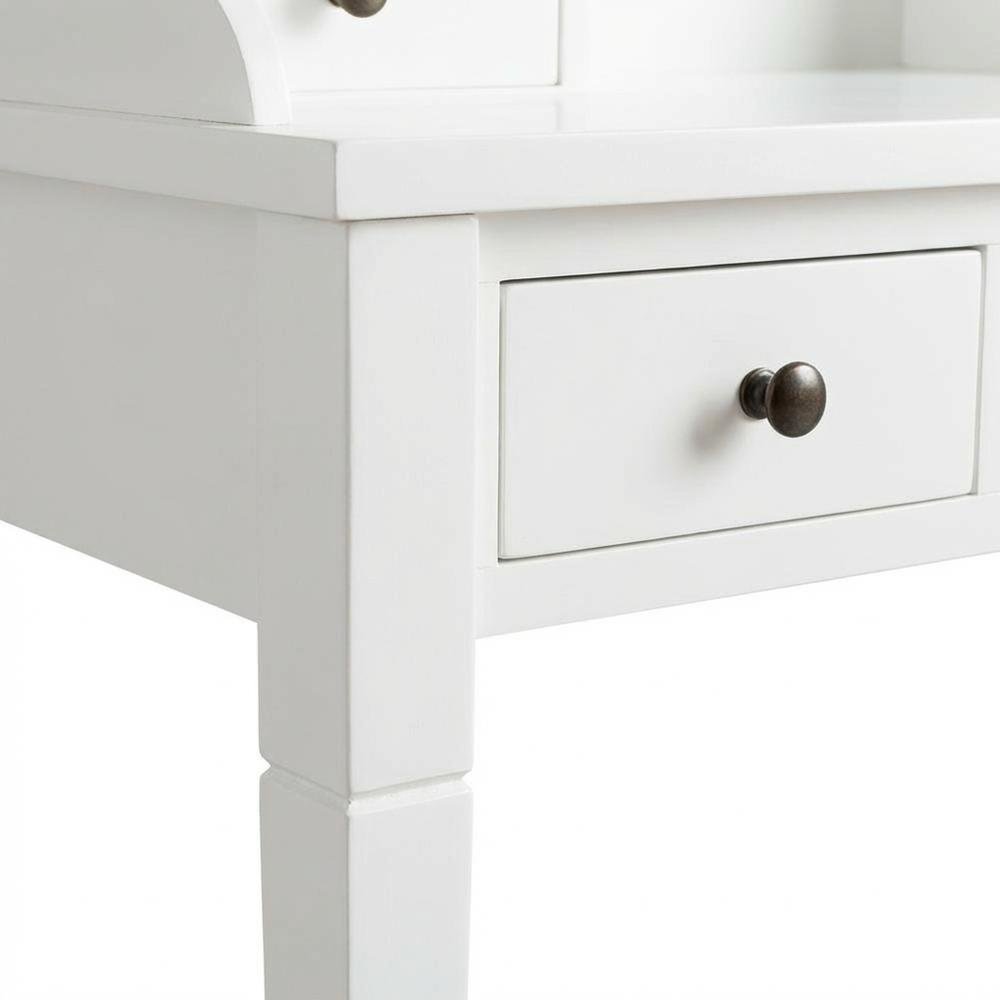 White Wooden 5-Drawer Office Desk With Shelves And Ample Storage