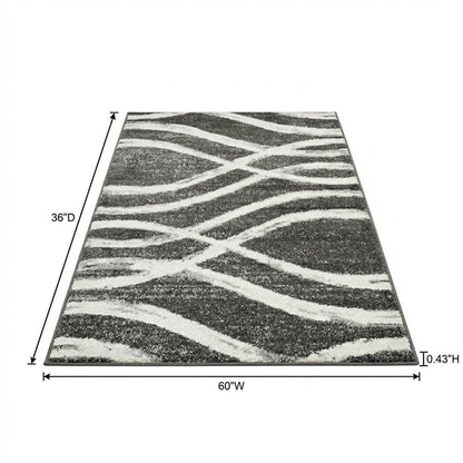 Charcoal and Ivory Area Rug, Power Loomed Polypropylene Pile, Small Rectangle